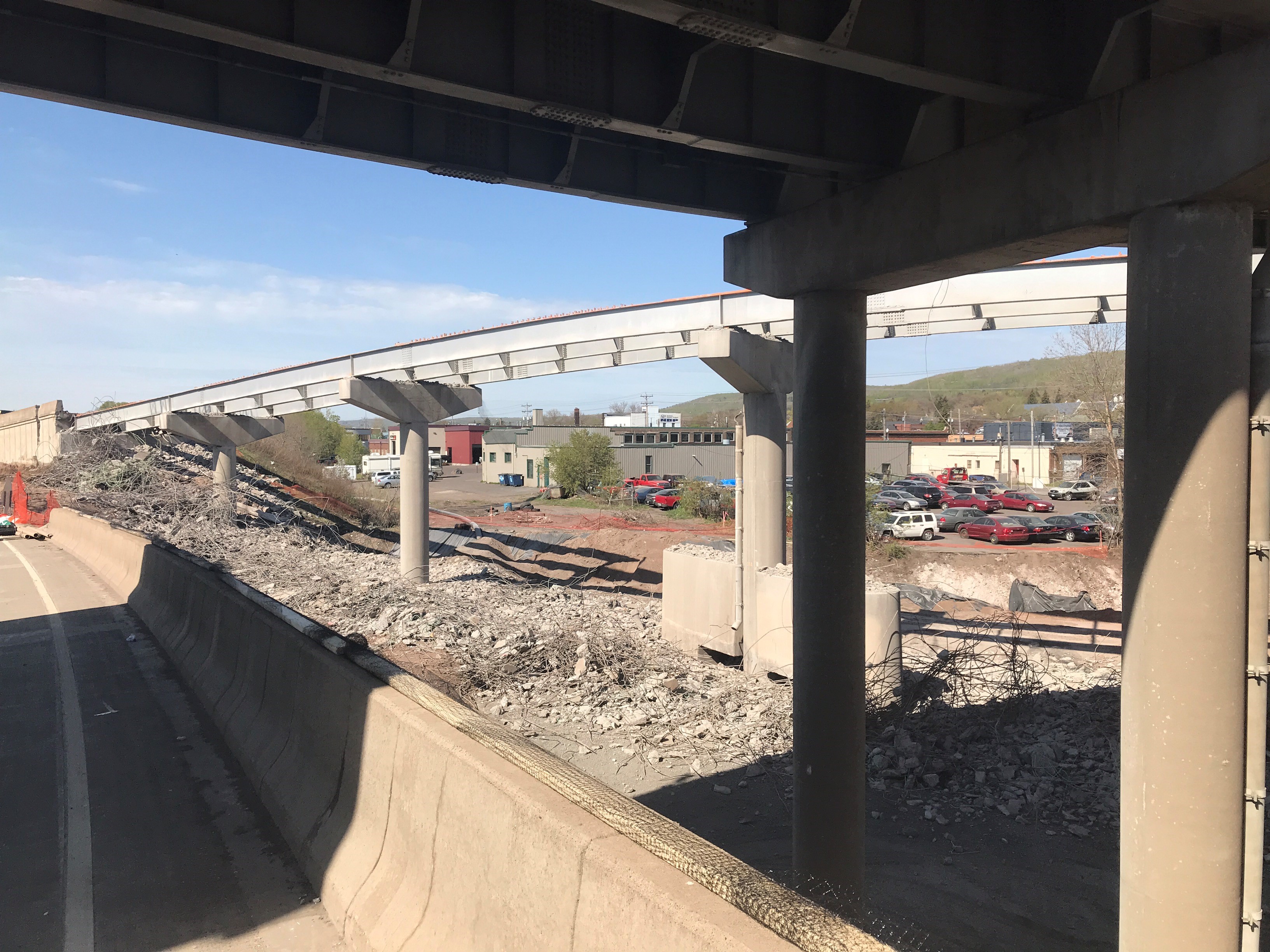 Bridge demolition on the Twin Ports Interchange project.